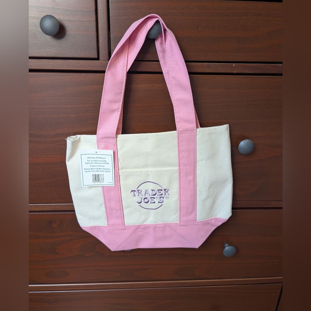 Trader Joe’s mini pastel canvas tote bag NWT pink
